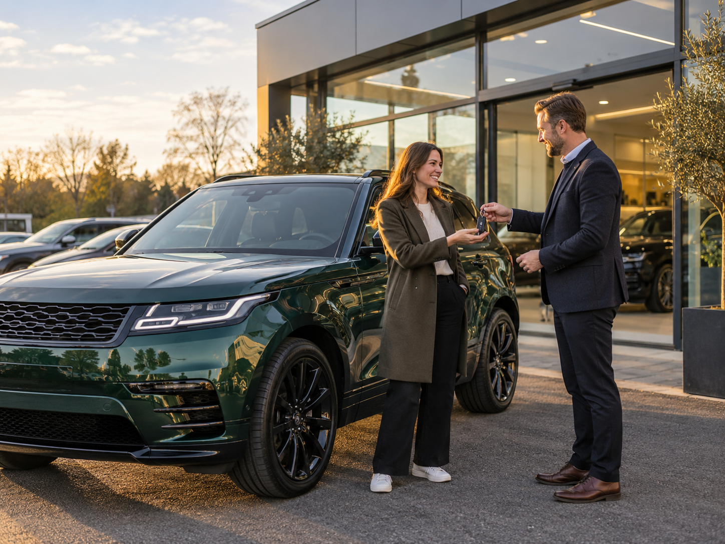 A customer collecting a prepared vehicle from the dealership
